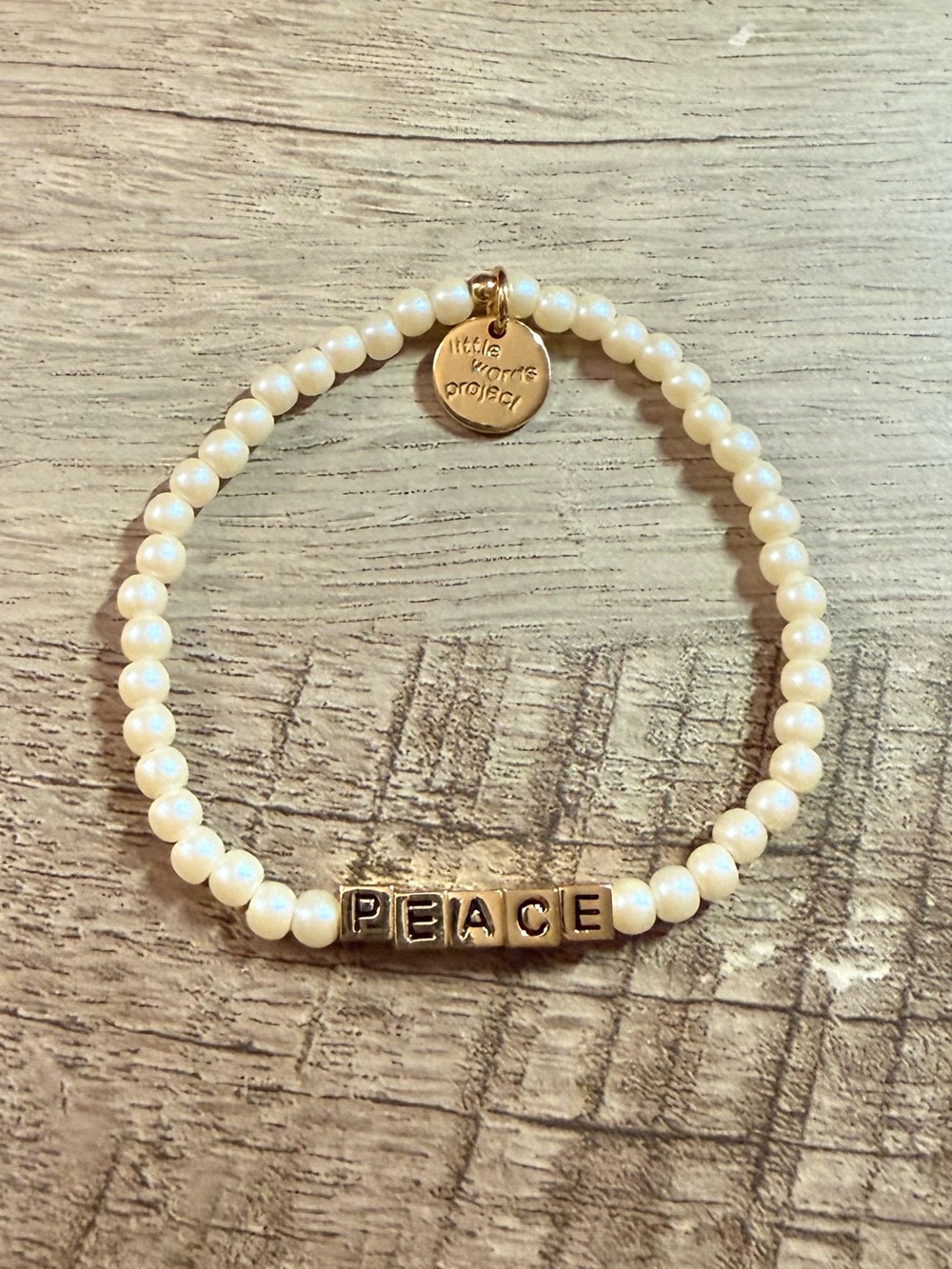 Little Words Project Pearl 'PEACE' Gold Bracelet - Size S/M